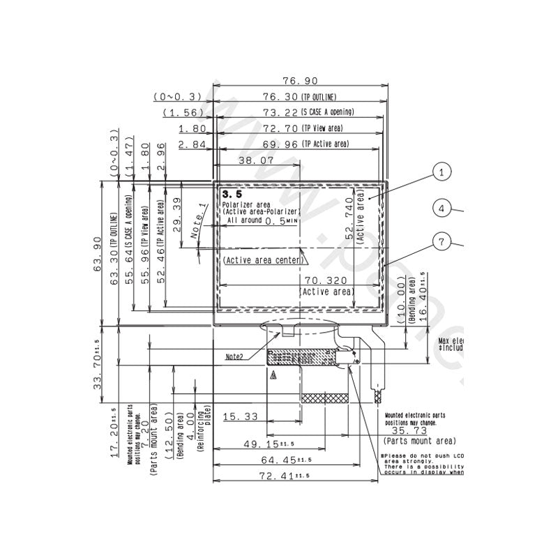 COM35H3R18UTC Ortustech 3.5 Inch TFT LCD Display 320×240 TTL Transflective Sunlight Readable LCD Panel With 4-wire Resistive Touch