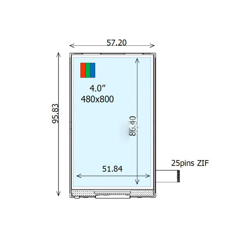 COM40H4P25ULC Ortustech 4 Inch TFT LCD Display 480×800 MIPI Transflective Sunlight Readable LCD Panel