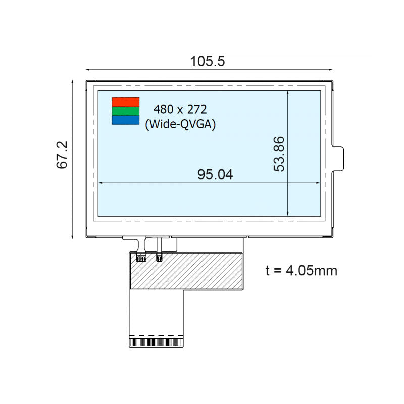 COM43H4N03XTC Ortustech 4.3 Inch Transflective Display Parallel RGB 480×272 TFT LCD Display With 4-wire Resistive Touch