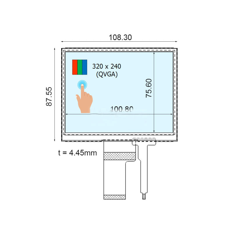 COM50T5124GTC Ortustech 5 Inch Blanview Display High Brightness Parallel RGB 320×240 TFT LCD Display With 4-wire Resistive Touch