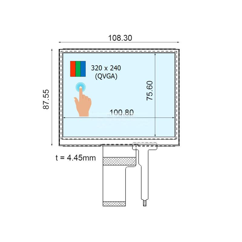 COM50T5124XTC Ortustech 5 Inch Blanview Display Parallel RGB 320×240 TFT LCD Display With 4-wire Resistive Touch