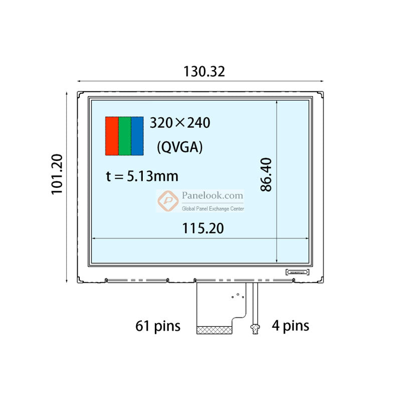 COM57T5M15GLC Ortustech 5.7 Inch Blanview Display Parallel RGB 320×240 High Brightness TFT LCD Display