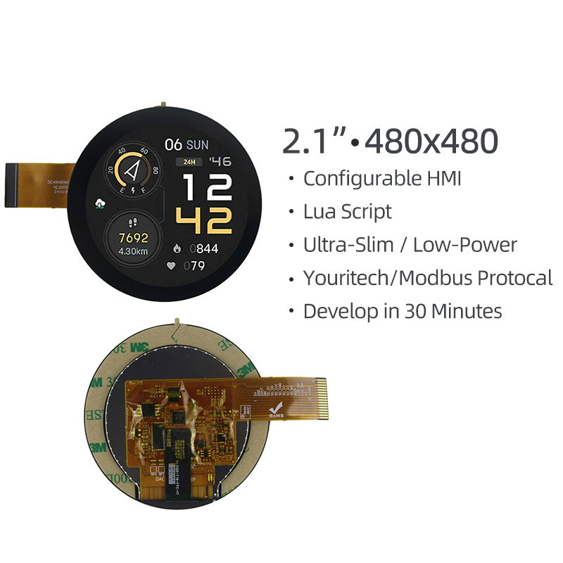 2.1 Inch Circular UI Ultra-thin Serial TFT Display 480x480 Low Power Script Configuration Serial Port Display For Medical