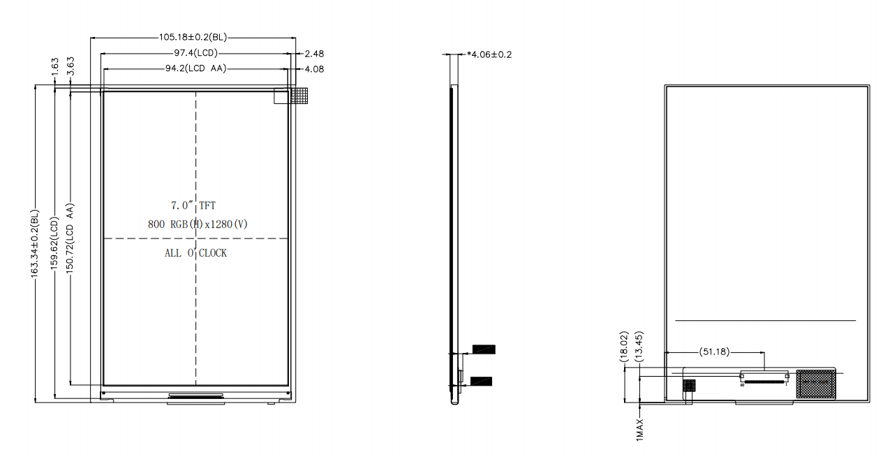 7 Inch TFT LCD Display 800×1280 4lane MIPI LCD Display