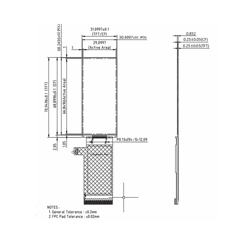 HSD029GPW3-02990A-MX 2.9 Inch Sunlight Readable LCD Display 210x480 Reflective 4-wire SPI Memory-in-Pixel LCD Display