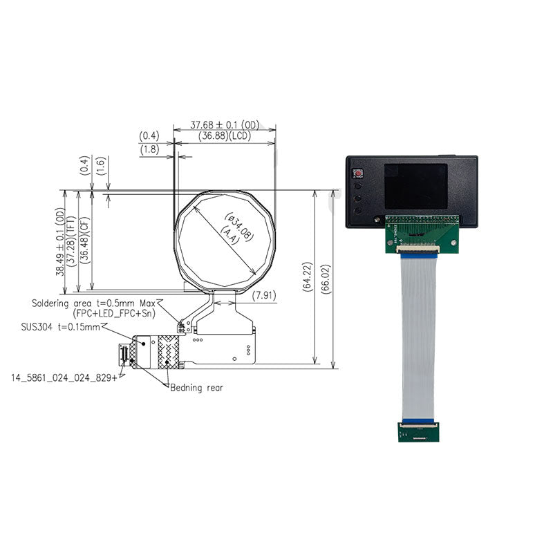 LPM013M501A JDI 1.34 Inch Circular Display 320x320 Sunlight Readable Reflective Display For Wearable