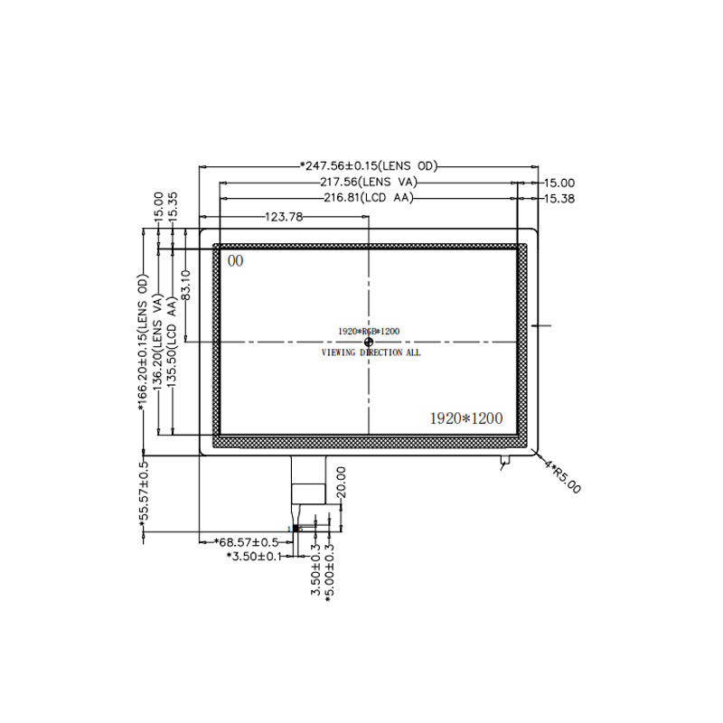 10.1 Inch High Brightness Display 1000nits IPS 1920x1200 LVDS TFT LCD Display With Capacitive Touch