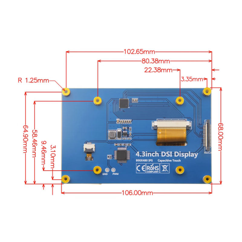 Raspberry Pi 4.3 Inch Capacitive Touch Display MIPI DSI Interface IPS Screen