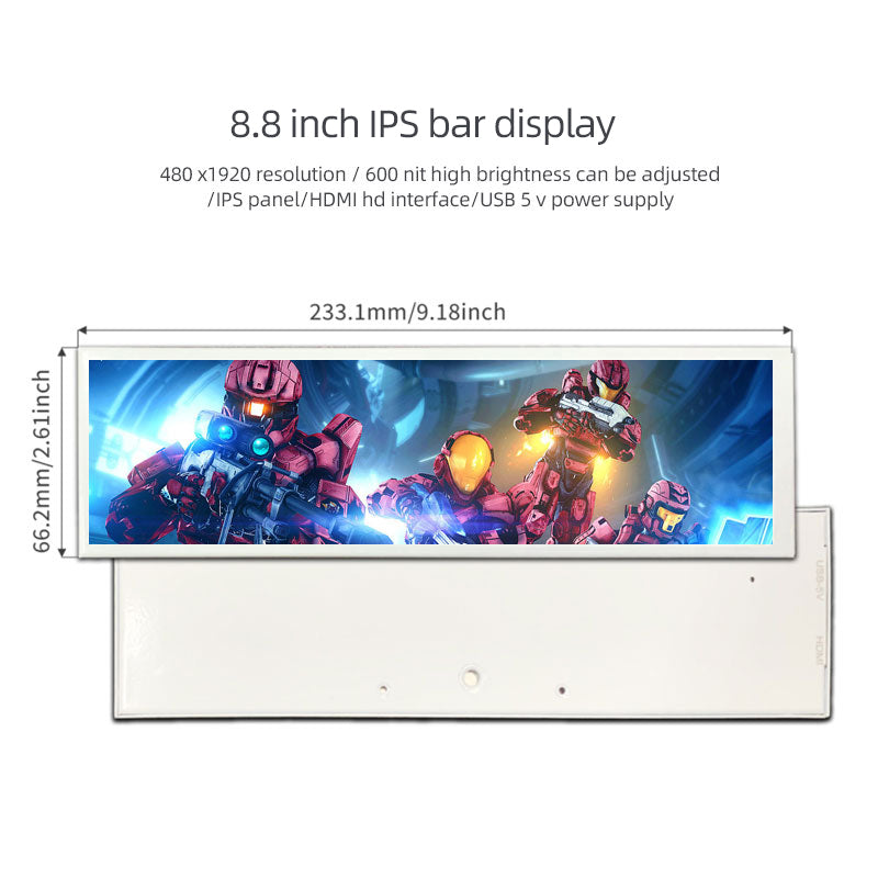 8.8 Inch 480x1920 IPS Bar LCD Panel 600 nits LCD Display With Driver Board For Computer Case Secondary Screen ET088BAMO-01