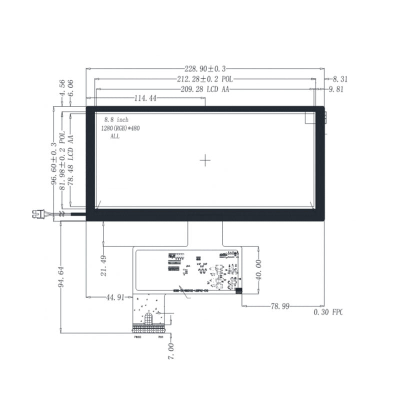 8.8 Inch Wide Temperature LCD Display 1280×480 LVDS -30°C to 85°C High Brightness 1000nits TFT LCD Display