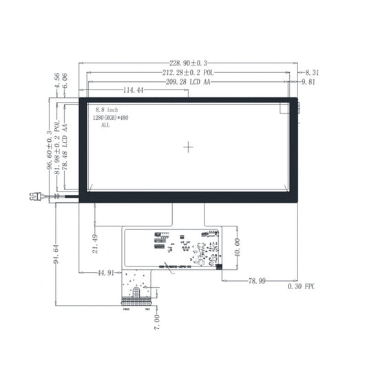 8.8 Inch Wide Temperature LCD Display 1280×480 LVDS -30°C to 85°C High Brightness 1000nits TFT LCD Display