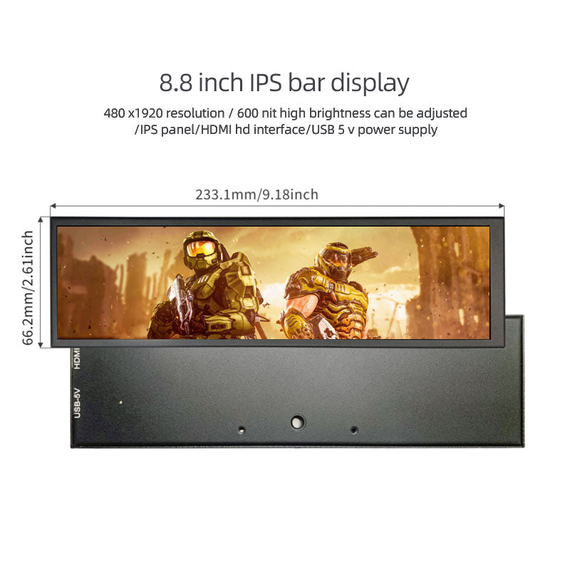 8.8 Inch 480x1920 IPS Bar LCD Panel 600 nits LCD Display With Driver Board For Computer Case Secondary Screen ET088BAMO-01