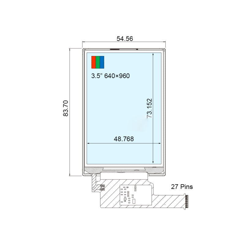 COM35H3R07ULC Ortustech 3.5 Inch TFT LCD Display TTL Interface 240×320 Transflective LCD Panel