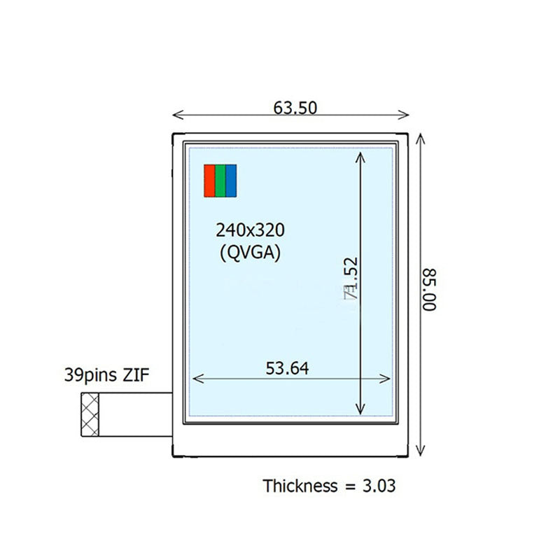 COM35T3N91XLC Ortustech 3.5 Inch Blanview Display 240×320 Parallel RGB Transmissive TFT LCD Display