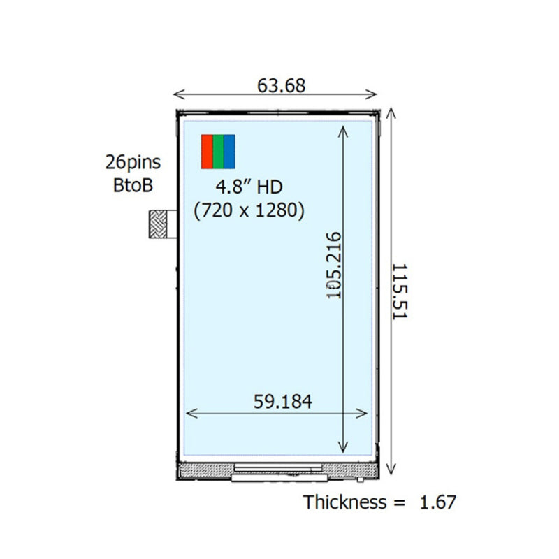 COM48H4N27ULX Ortustech 4.8 Inch Transflective Display MIPI 720×1280 TFT LCD Display