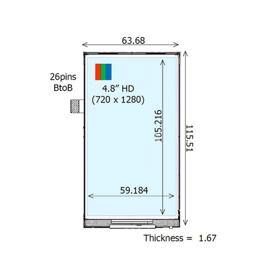 COM48H4N27ULX Ortustech 4.8 Inch Transflective Display MIPI 720×1280 TFT LCD Display