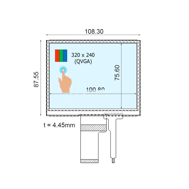 COM50T5117GTC Ortustech 5 Inch Blanview Display Parallel RGB 320×240 TFT LCD Display With 4-wire Resistive Touch