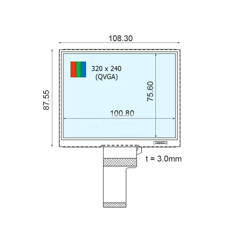 COM50T5119GLC Ortustech 5 Inch Blanview Display 320×240 Parallel RGB Transmissive TFT LCD Display