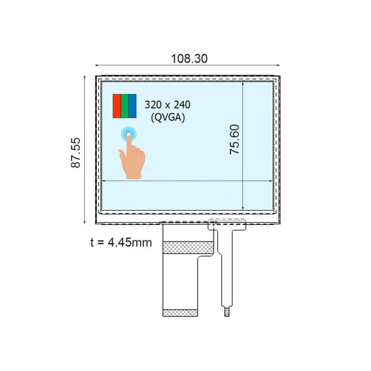COM50T5M80GTC Ortustech 5 Inch Transflective Display Parallel RGB 320×240 TFT LCD Display With 4-wire Resistive Touch