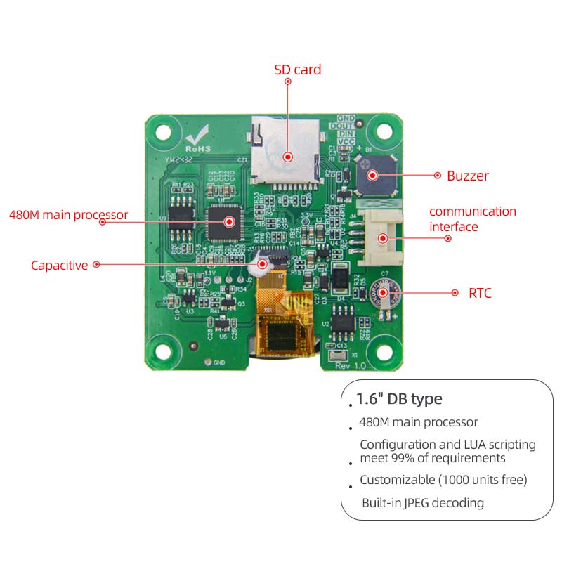 1.6 Inch Circular UI Serial Screen configuration LUA Script 400x400 Serial TFT Display With Capacitive Touch