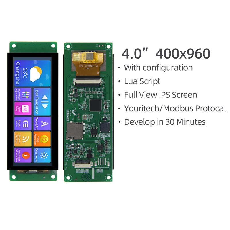 4 Inch Serial Screen 400x960 IPS Full-Viewing Strip Configuration Script Serial TFT Display With Capacitive Touch For Medical