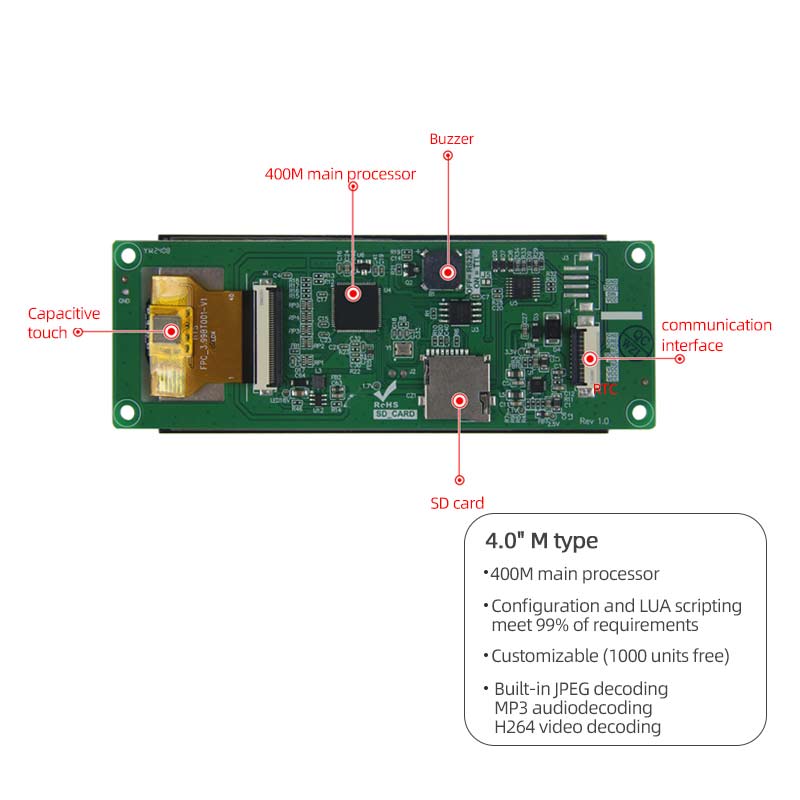 4 Inch Serial Screen 400x960 IPS Full-Viewing Strip Configuration Script Serial TFT Display With Capacitive Touch For Medical