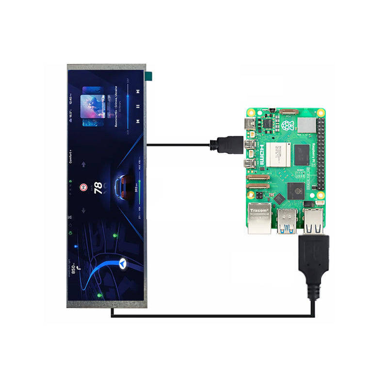 6.86 Inch Stretched LCD Display MIPI 480×1280 Bar Display with Touch & HDMI Driver Board
