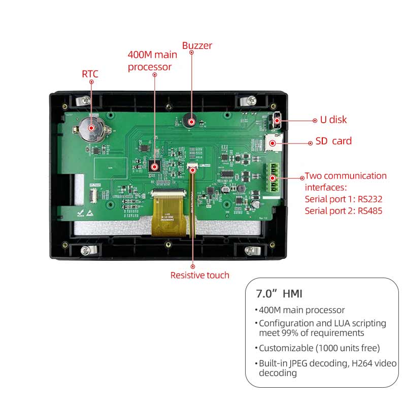 7 Inch HMI Display Human-machine Interface 800x480 Smart Display Dual Communication Inverter Servo LUA Configuration HMI Display With Resistive Touch