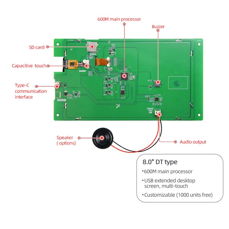 8 Inch USB Extended Type-C Display 800x1280 Serial TFT Display With Capacitive Touch/Resistive Touch