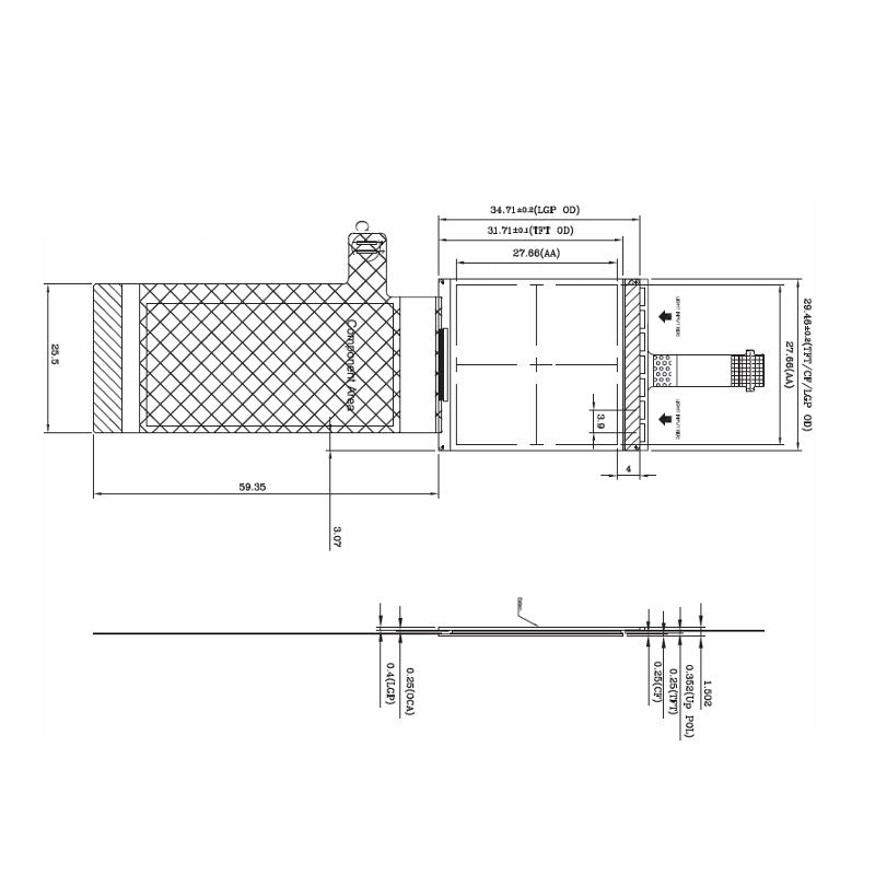 HSD015GPN3-90000A-MX 1.54 Inch Reflective Display Sunlight Readable 3/4-wire SPI MIP 200x200 LCD Display
