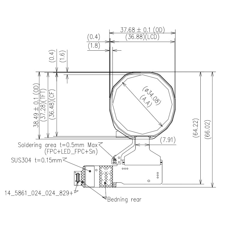 JDI LPM013M501A 1.34 Inch Sunlight Readable Circular LCD Display 320×320 MIPI Interface For Wearable