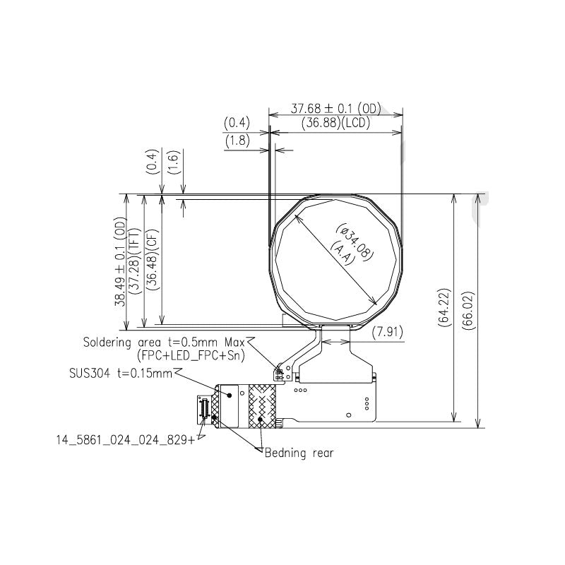 LPM013M501A JDI 1.34 Inch Circular Display 320x320 Sunlight Readable Reflective Display For Wearable
