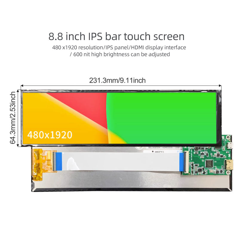 8.8 Inch 480x1920 IPS Bar LCD Panel 600 nits LCD Display With Driver Board For Computer Case Secondary Screen ET088BAMO-01