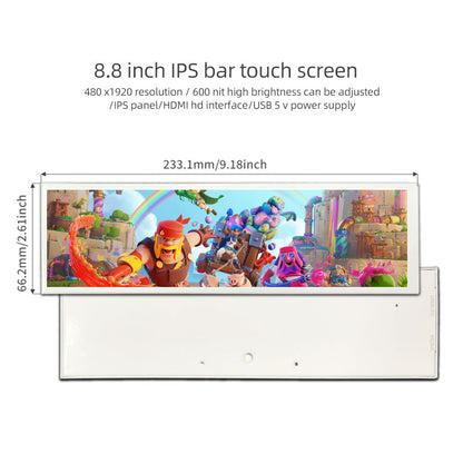 8.8 Inch 480x1920 IPS Bar LCD Panel 600 nits LCD Display With Driver Board For Computer Case Secondary Screen ET088BAMO-01
