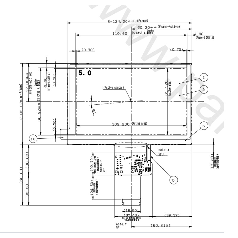 Ortustech LCD COM50H5N15ULC 5 Inch 800×480 LCD Display With LVDS Interface For Industrial