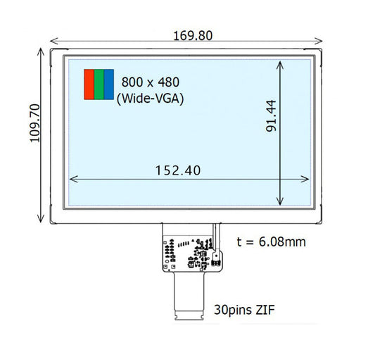 Outdoor High Brightness Ortustech LCD COM70H7M24ULC 7 Inch 800×480 LCD Screen With LVDS Interface